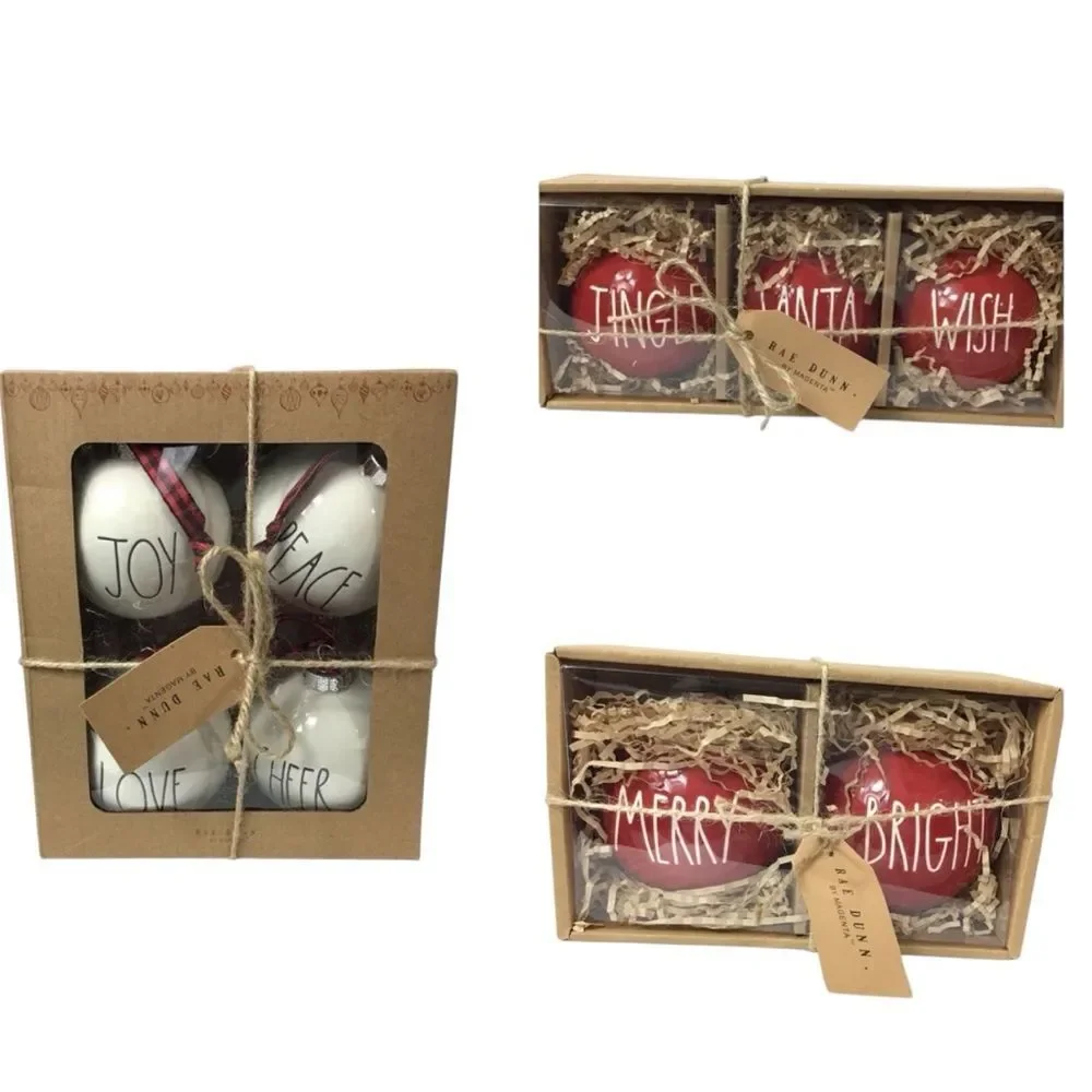 Rae Dunn Festive Ceramic Christmas Tree Ornaments Bundle New In Box